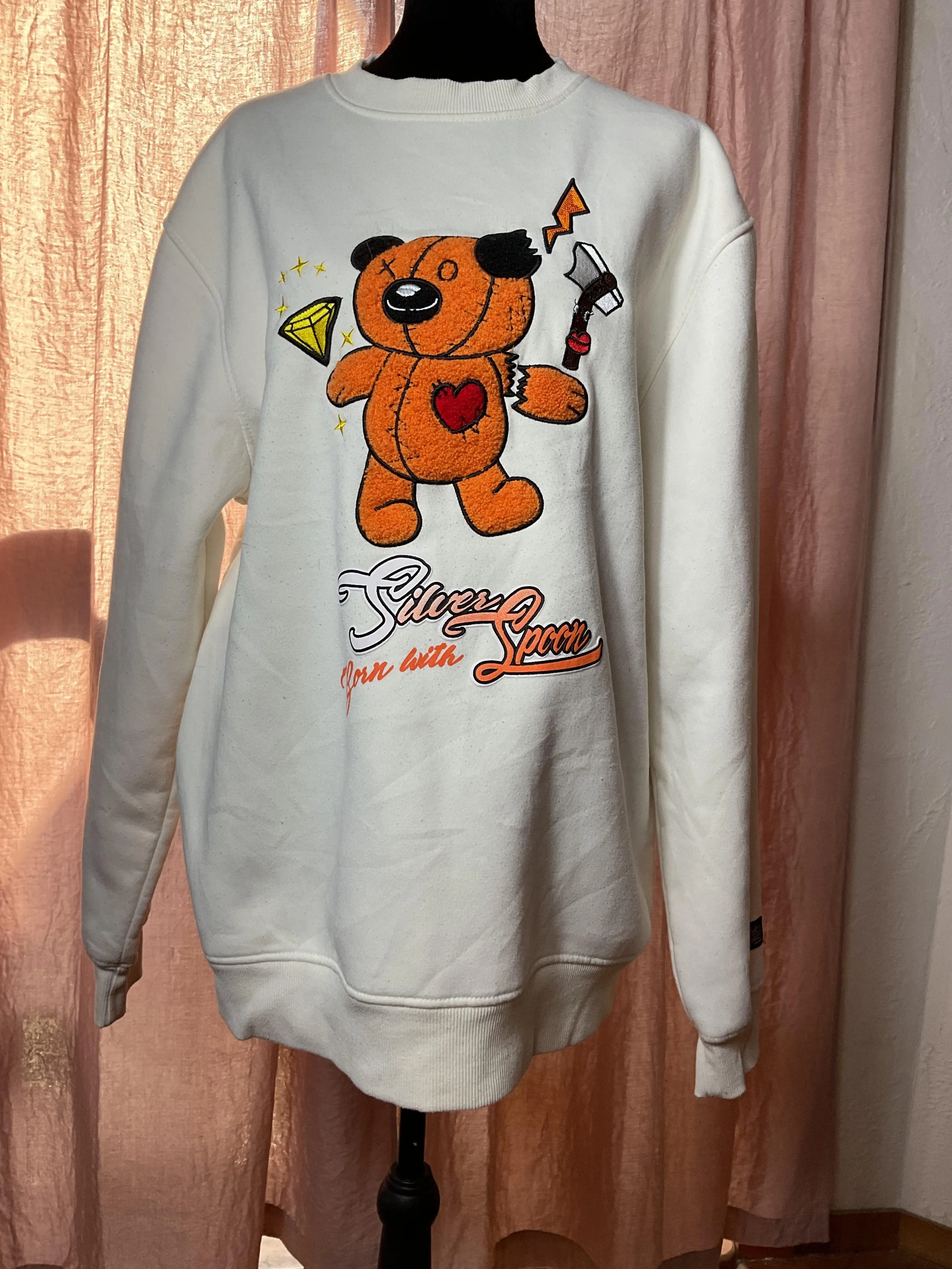 Bleecker Mercer Born with Silver Spoon Bear Sweatshirt White L