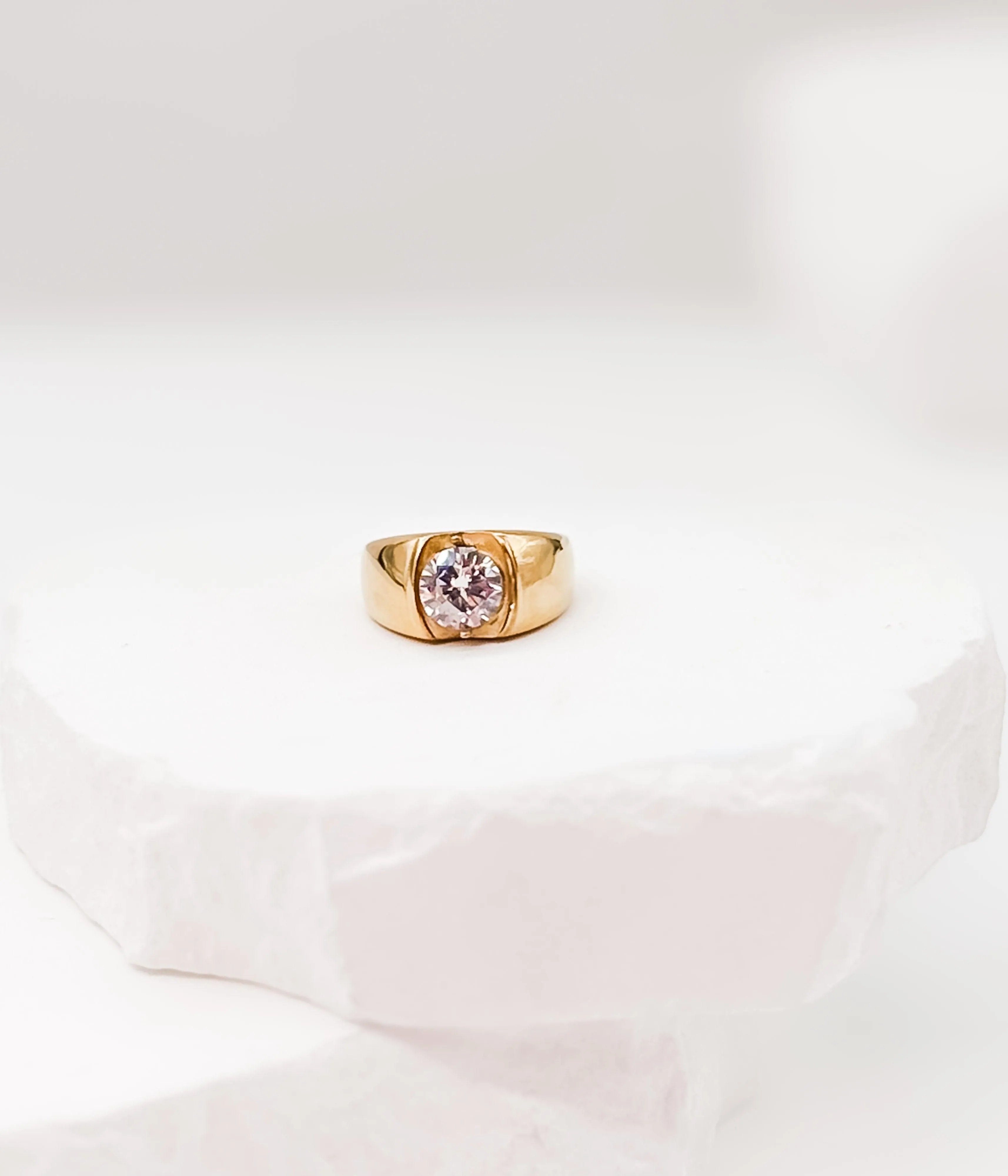Gold Solitaire Statement Ring