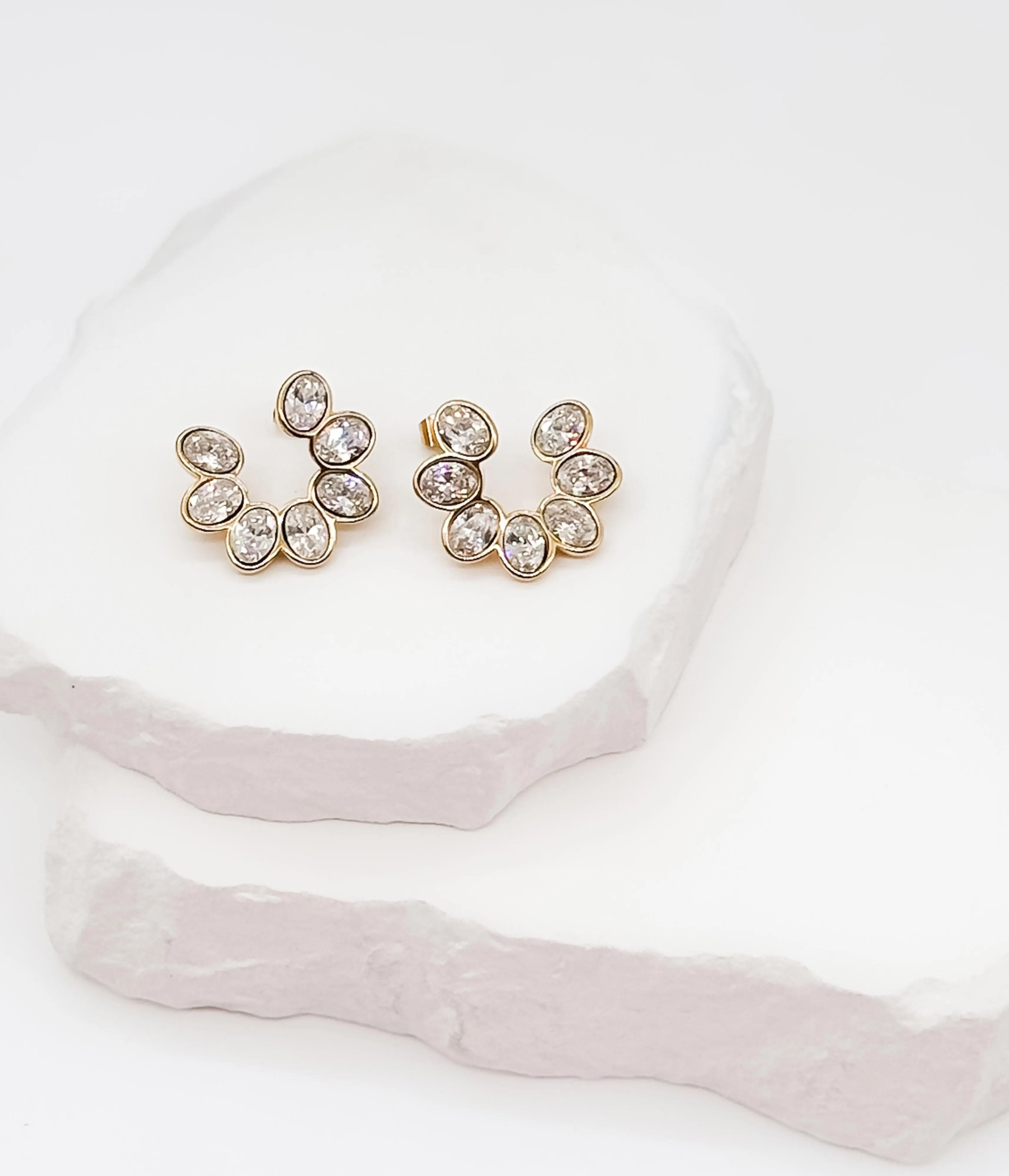 Gold Crystal Cluster Stud Earrings
