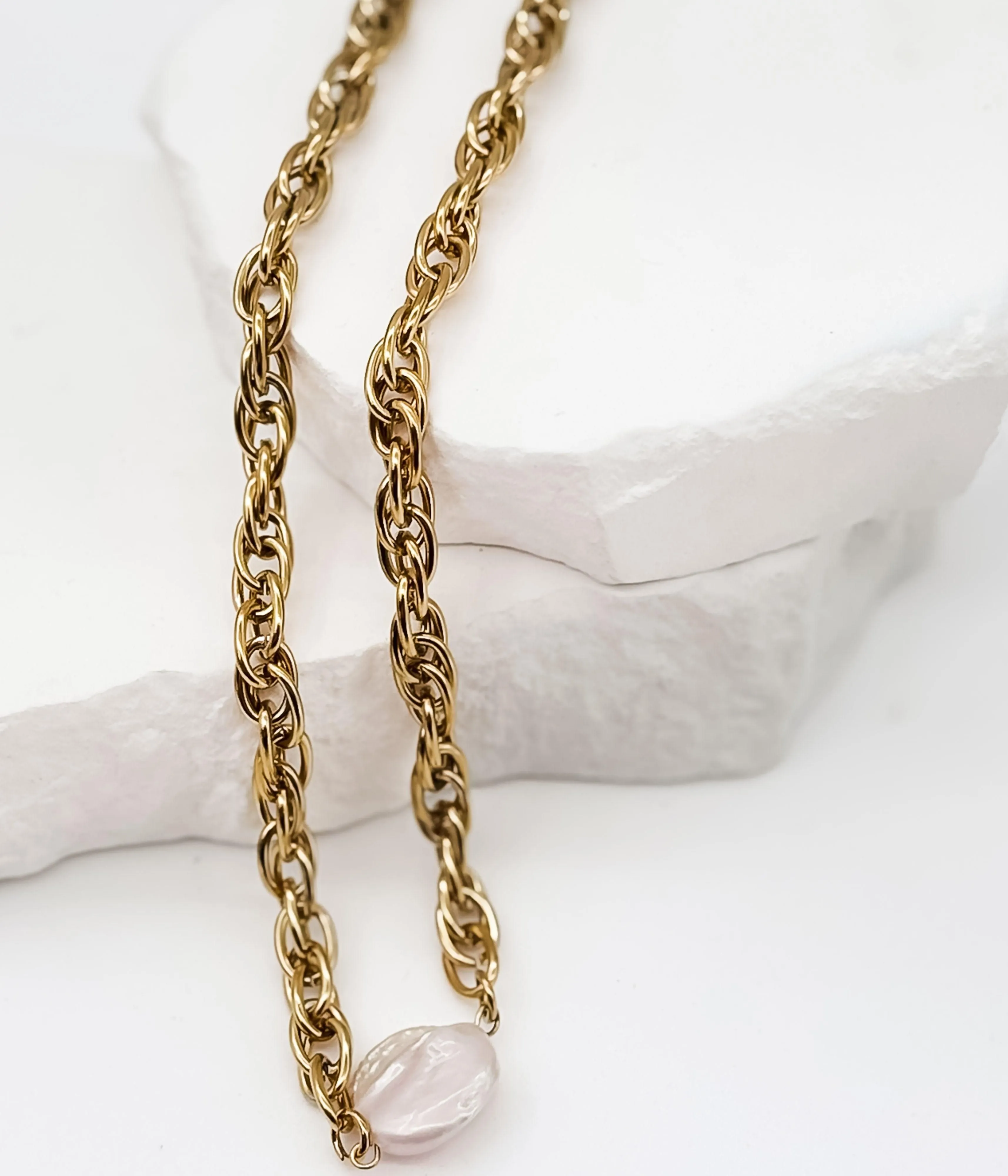 Gold Chain Pearl Necklace