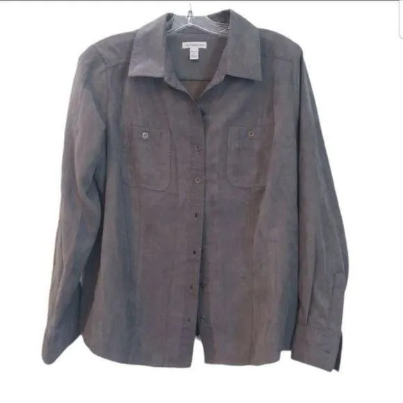 Product image for Croft‎ & Borrow Shirt Top Blouse Women's Petite Large Button Up Long Sleeve Grey
