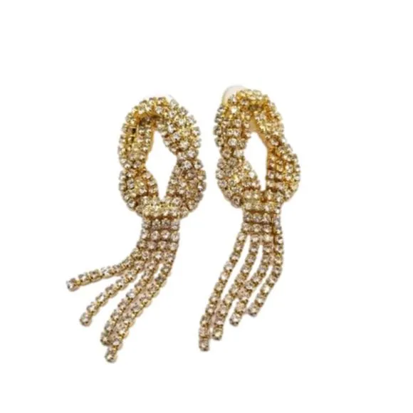 Product image for Earrings Gold tone Women's rope‎ style rhinestone dangle knot lobe with stud