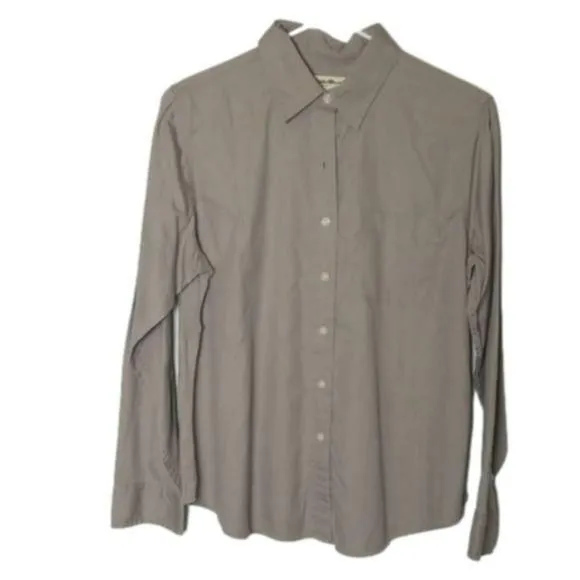 Product image for Eddie Bauer Shirt Top‎ Blouse Women's Petite Medium Tan Cotton Button Down