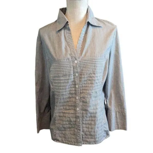 Product image for Signature By Larry Levine Button-Down Shirt Blouse Women's XL Black White Stripe