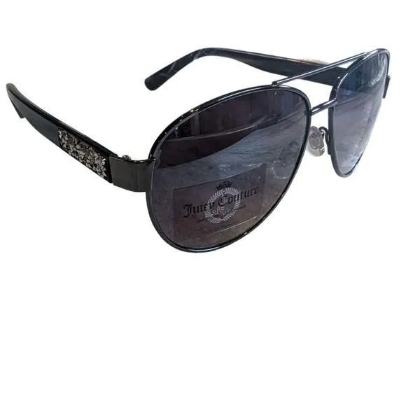 Product image for Juicy Couture Sunglasses Aviator Chrome Frame Black arm Embellished New