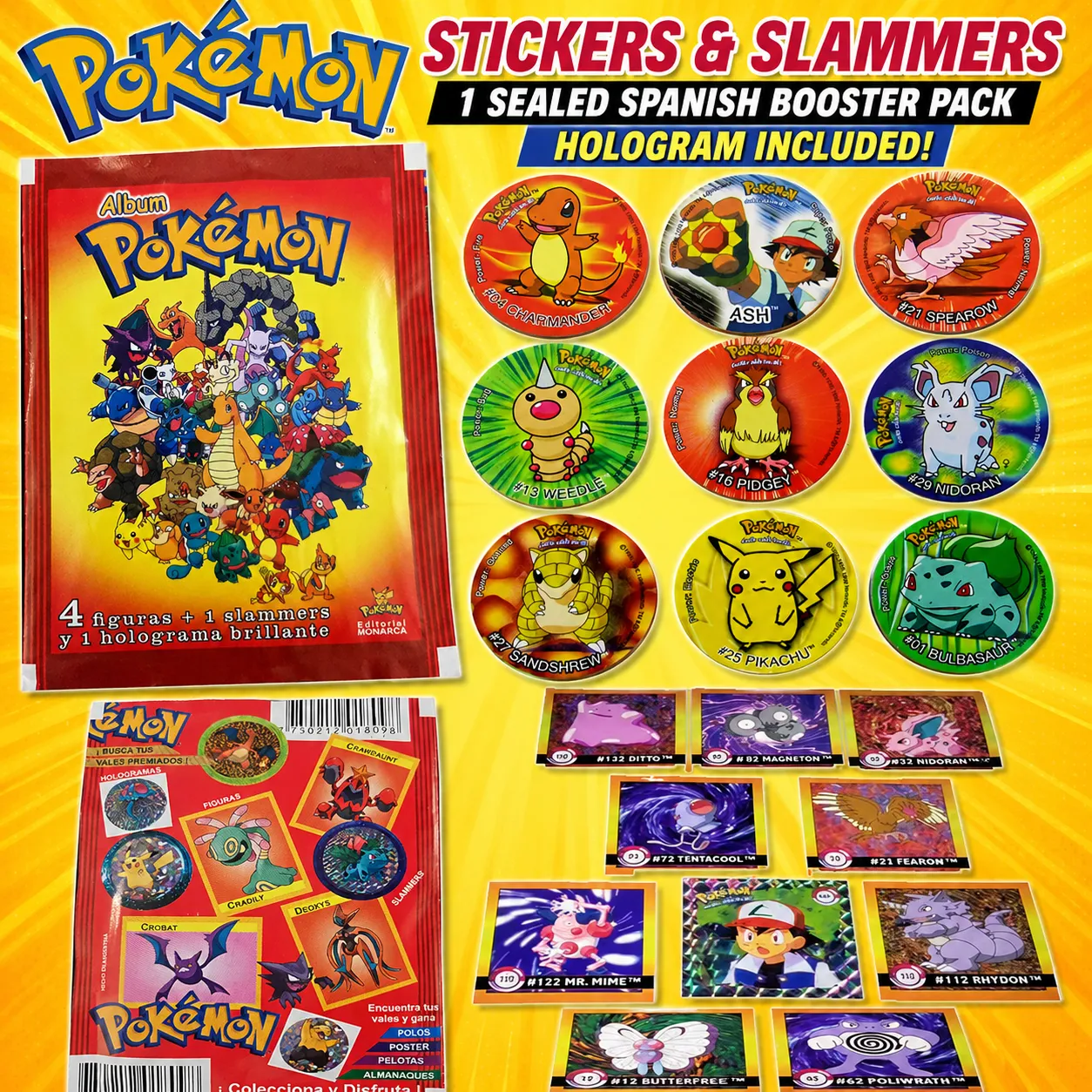 Vintage Pokémon Stickers & Slammer Single Booster Pack Sealed Spanish (Hologram Included) - 1 Pack