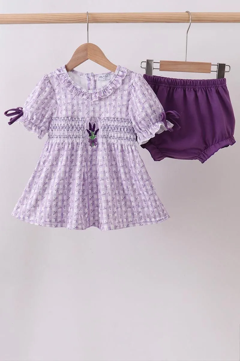 Lavender Floral Smocked Ruffle Bloomer Set