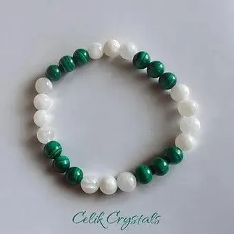Malachite and Moonstone Bracelet 8mm Unisex
