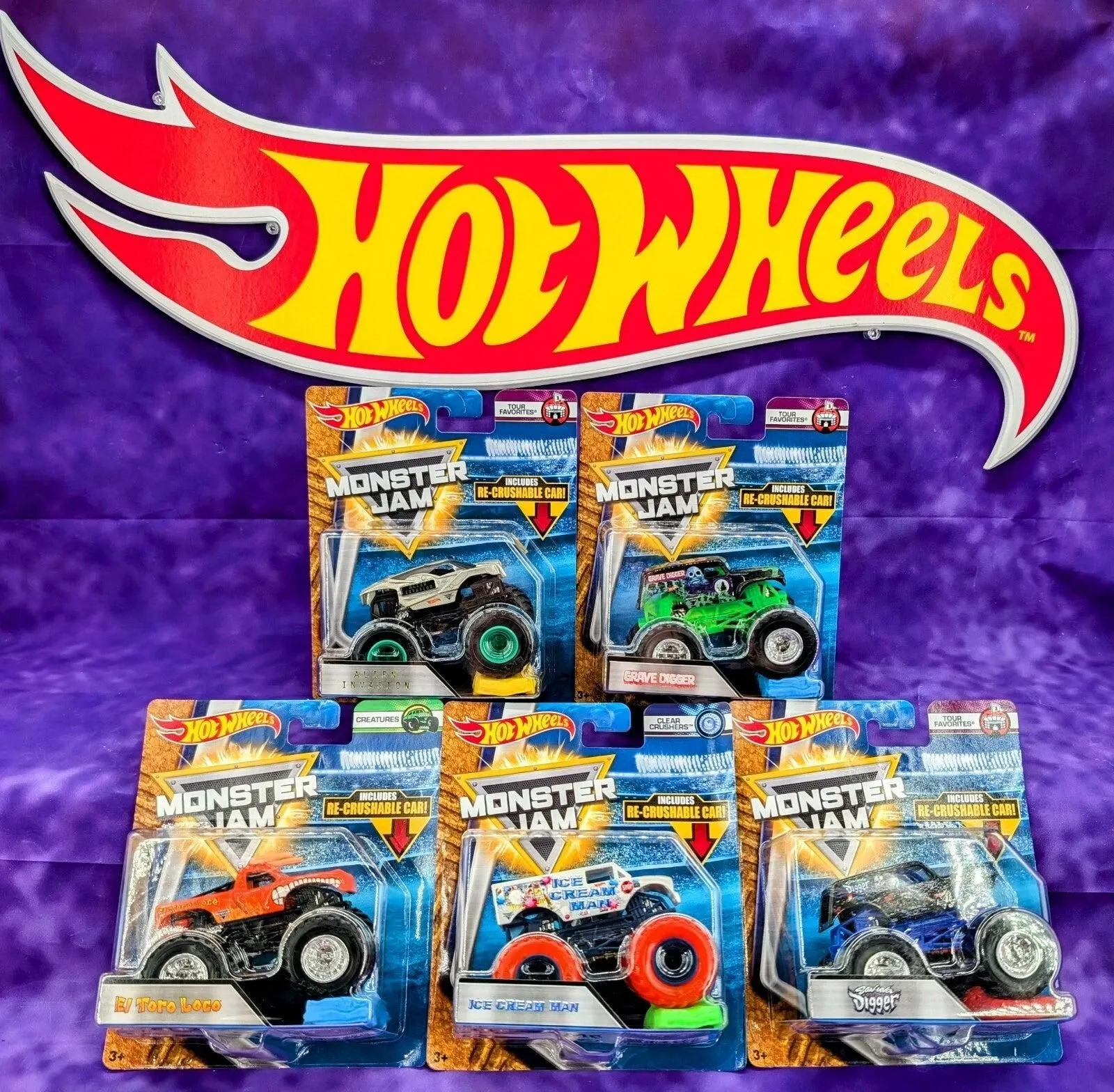 Hot Wheels Monster Jam RARE Ice Cream Man Clear Crushers - 5 Truck Set