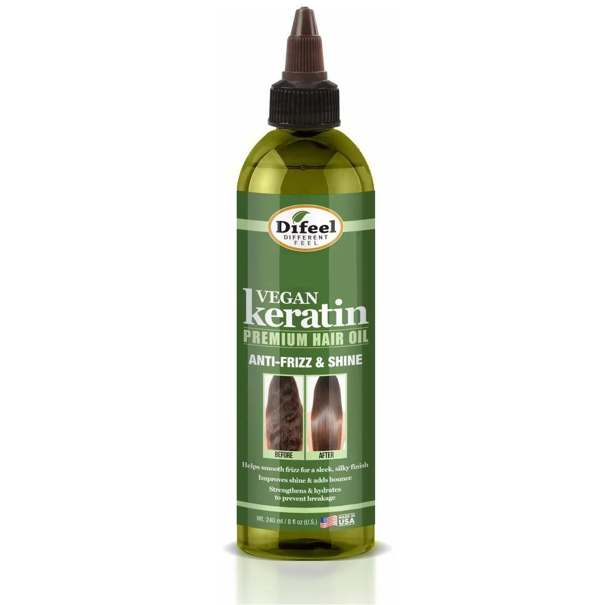 Difeel Vegan Keratin Premium Hair Oil - Anti Frizz & Shine 8 oz.