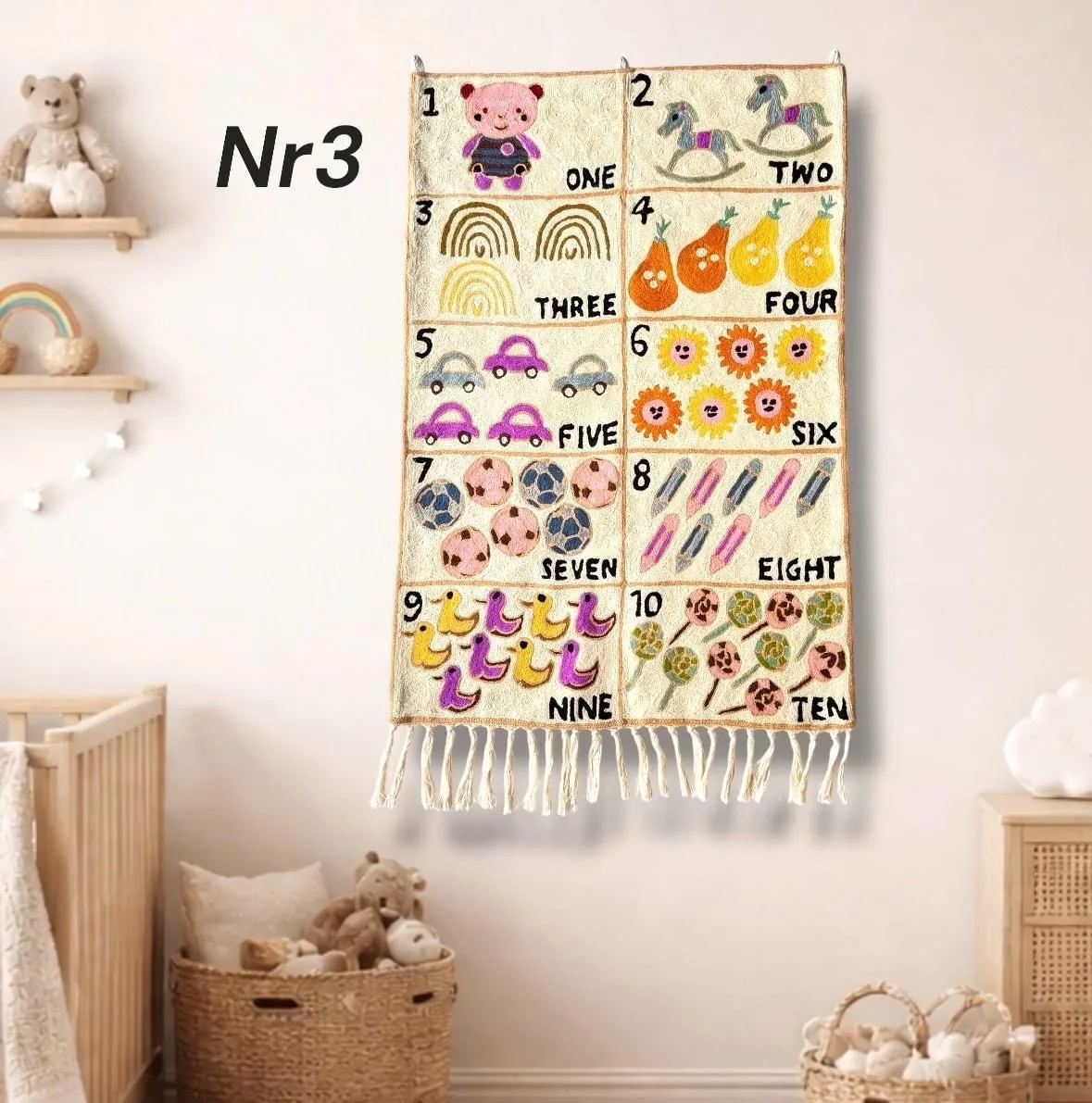 Handmade Wool Number Tapestry Wall Hanging for Nursery Room