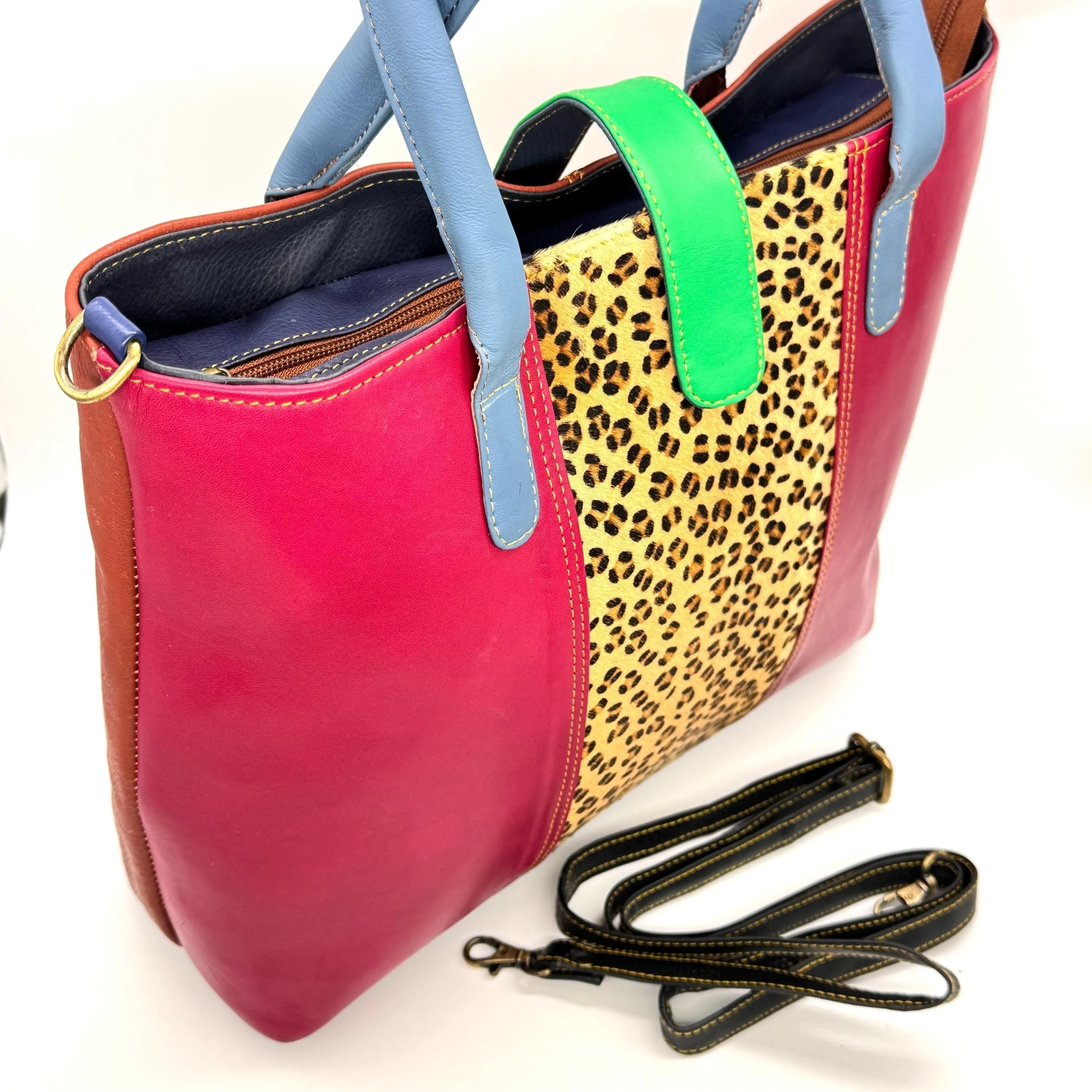Recycled Coloured Leather Laptop Tote Bag