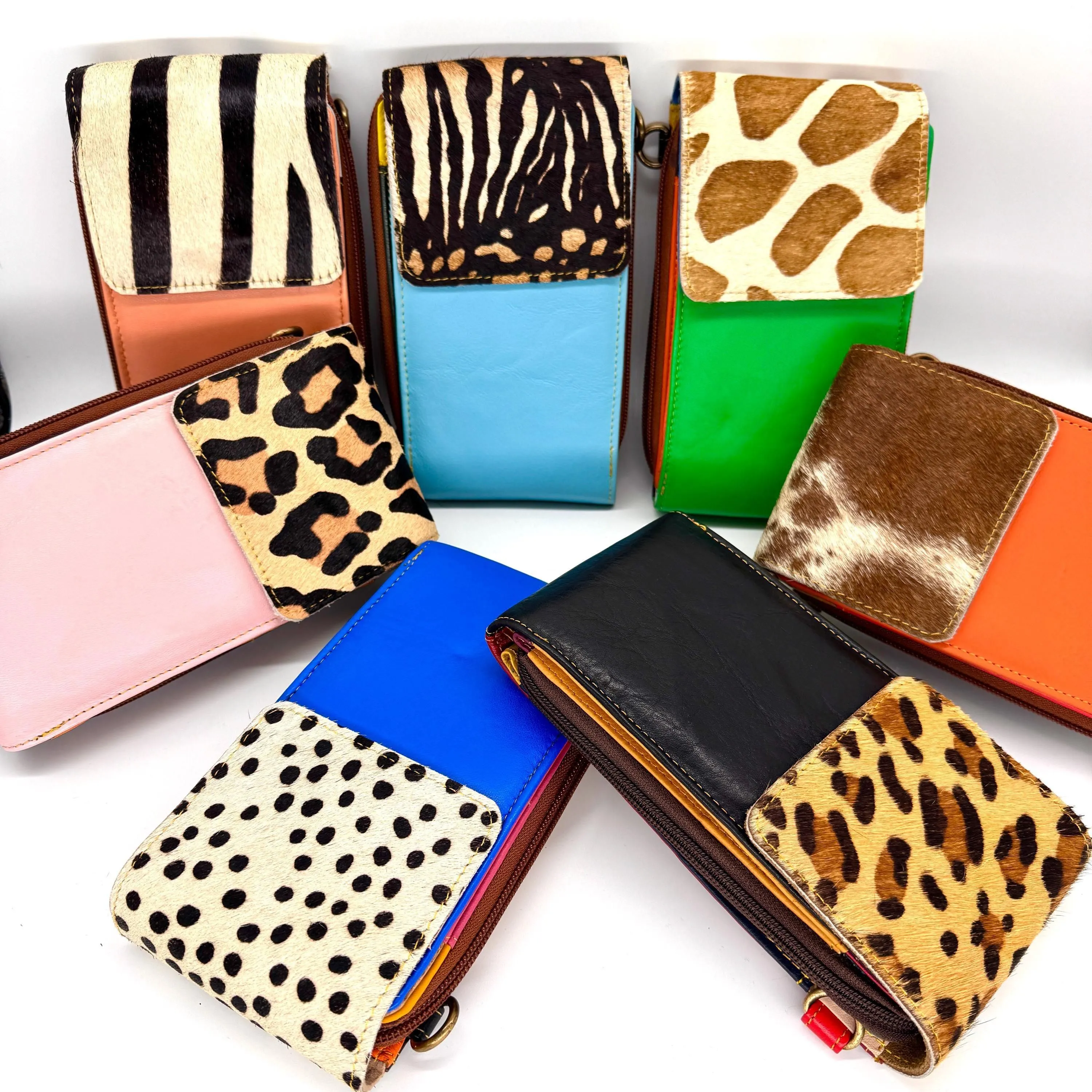 Coloured Leather Crossbody Phone Bag with Hide
