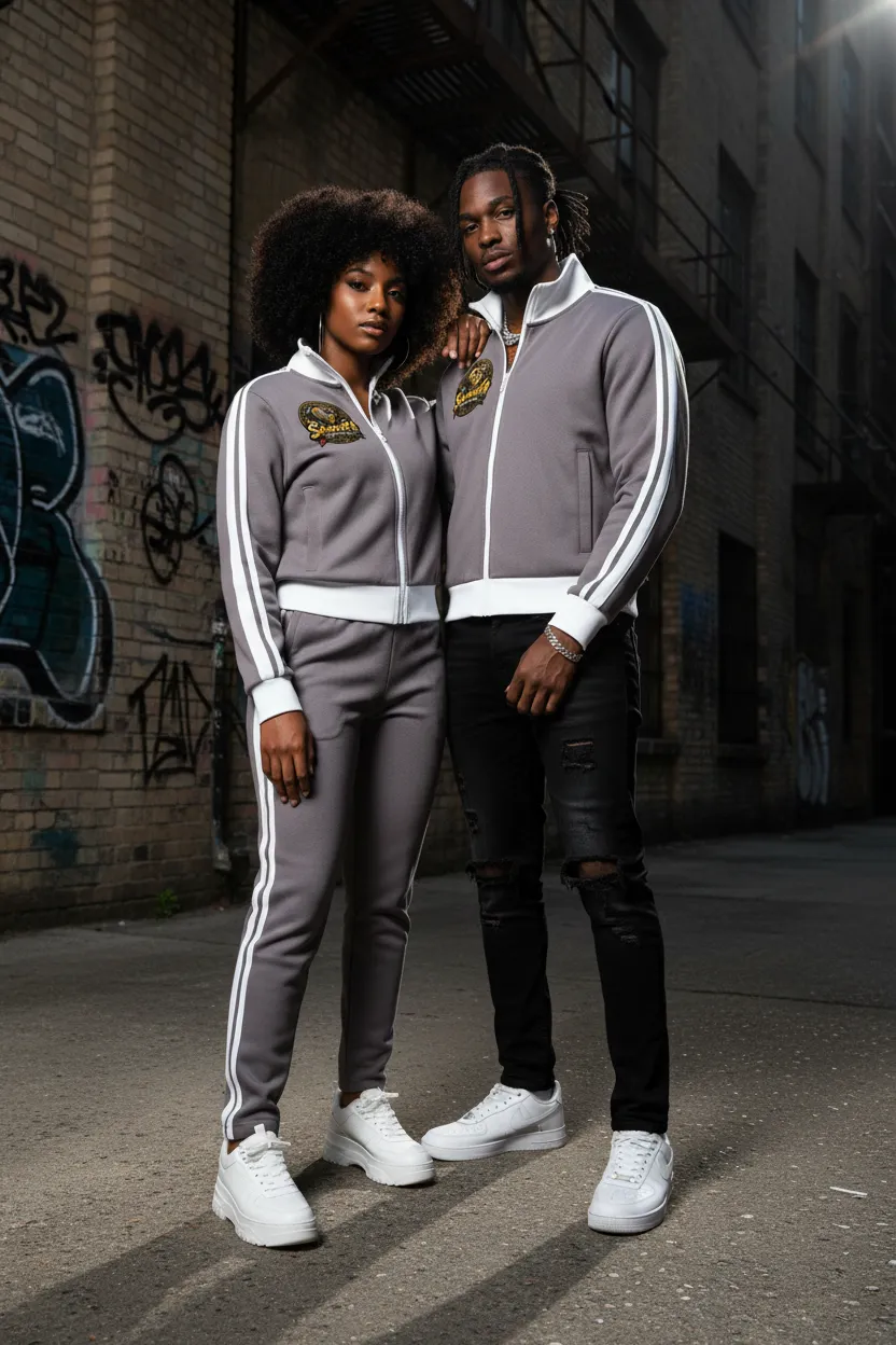 "Sankofa" Contrast Side Stripe Fleece Cropped Track Jacket