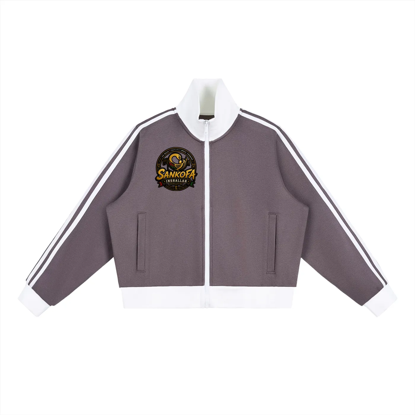 "Sankofa" Contrast Side Stripe Fleece Cropped Track Jacket