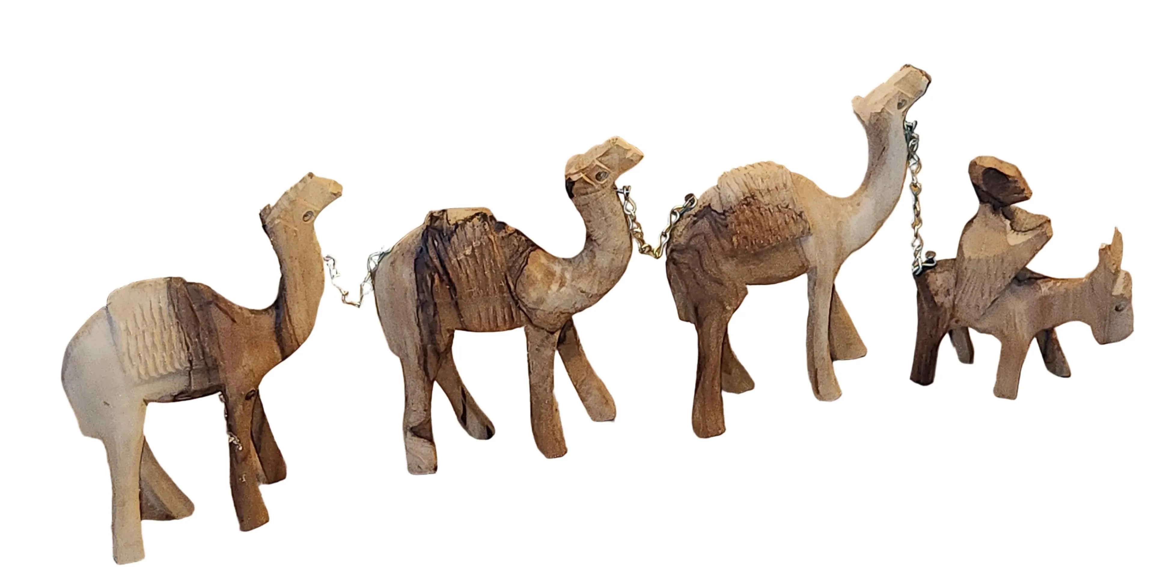 Vintage Olive Wood Hand Carved Camel Donkey Caravan nat6