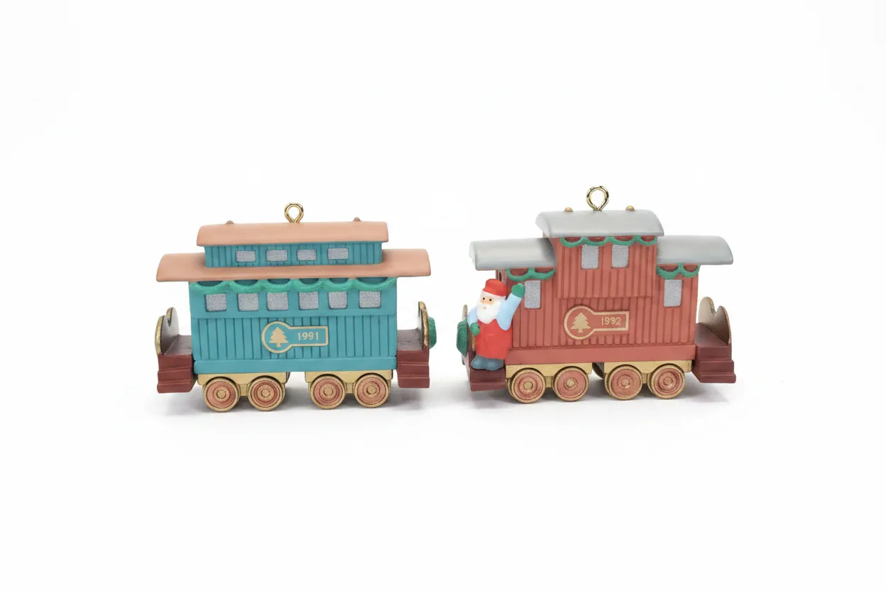 Vintage Hallmark Keepsake Ornaments Passenger Car and Caboose 3rd and 4th in the Claus & Co. R.R. 1991