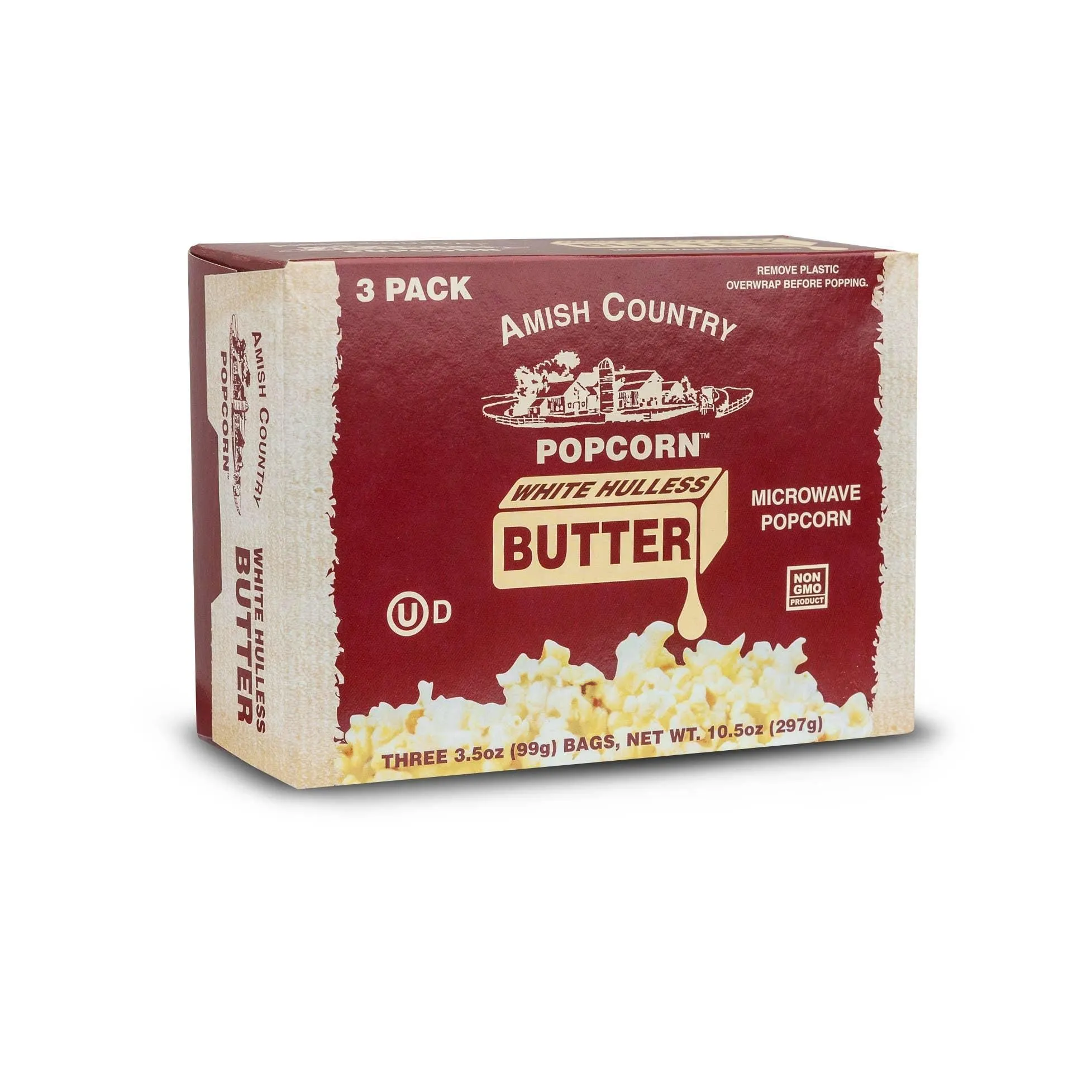 8105. 3pk Microwave Buttery White HULLESS Popcorn
