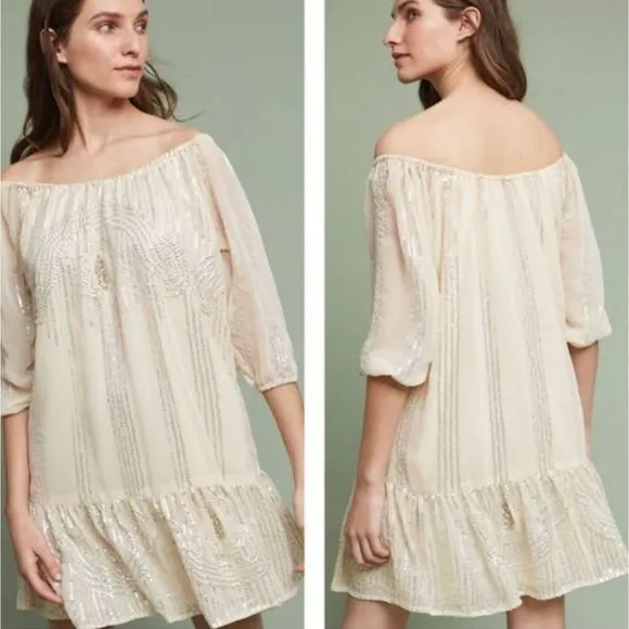 Product image for NWT Anthropologie Carolina K Charo Ivory and Silver Sequined Dress MP - Sold Out