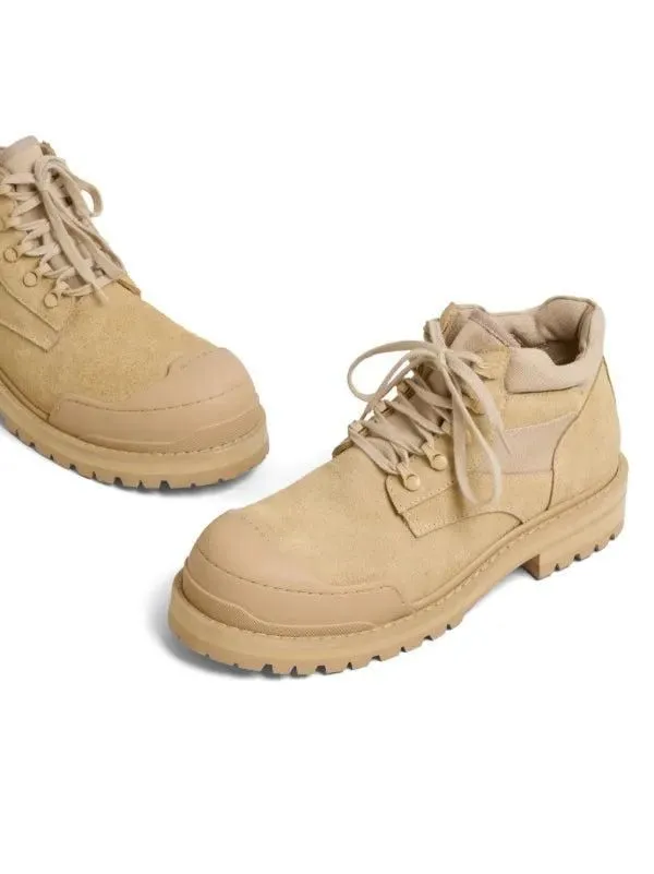 Marni Beige Suede Patchy Combat Boots Chunky Lug Sole Logo Toe Cap Size EU 44 | US 11 NIB