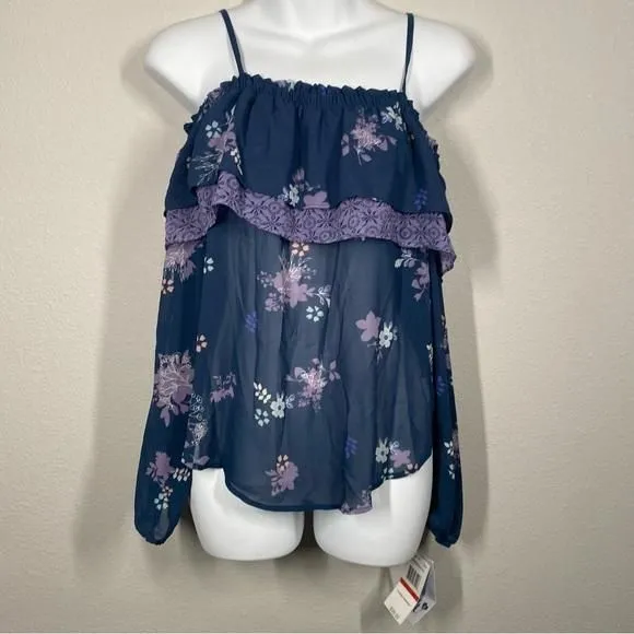 Product image for New Jolt Floral Fantasy Cold Shoulder Blouse Size XSmall