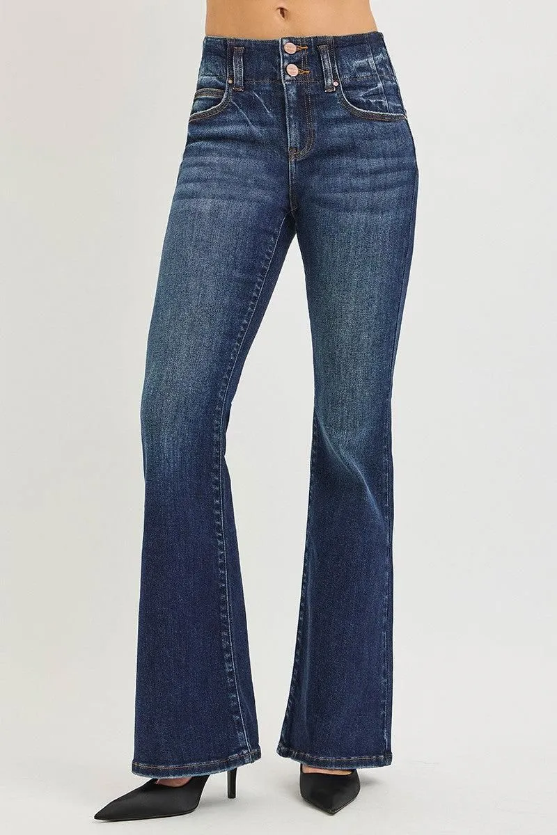 73654 RISEN High Rise Flare Jeans With Seam Detail Waistband