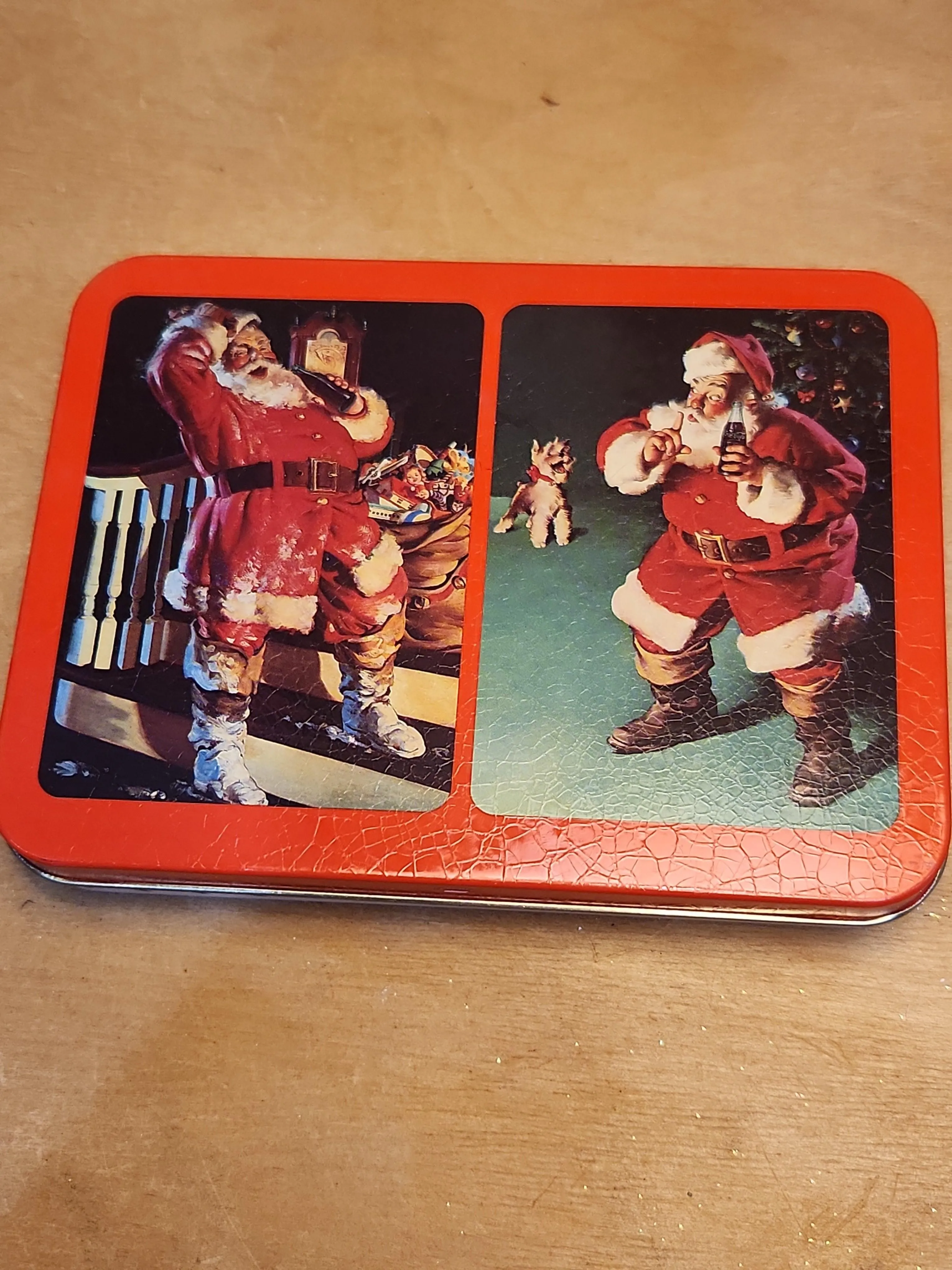 Vintage Coca-Cola Two Unopened Pacakges Playing Cards in Decorative Tin Coke 1993 cc9