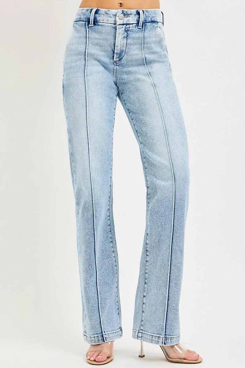 7264 RISEN Tummy Control High Rise Straight Pin Tuck Jeans
