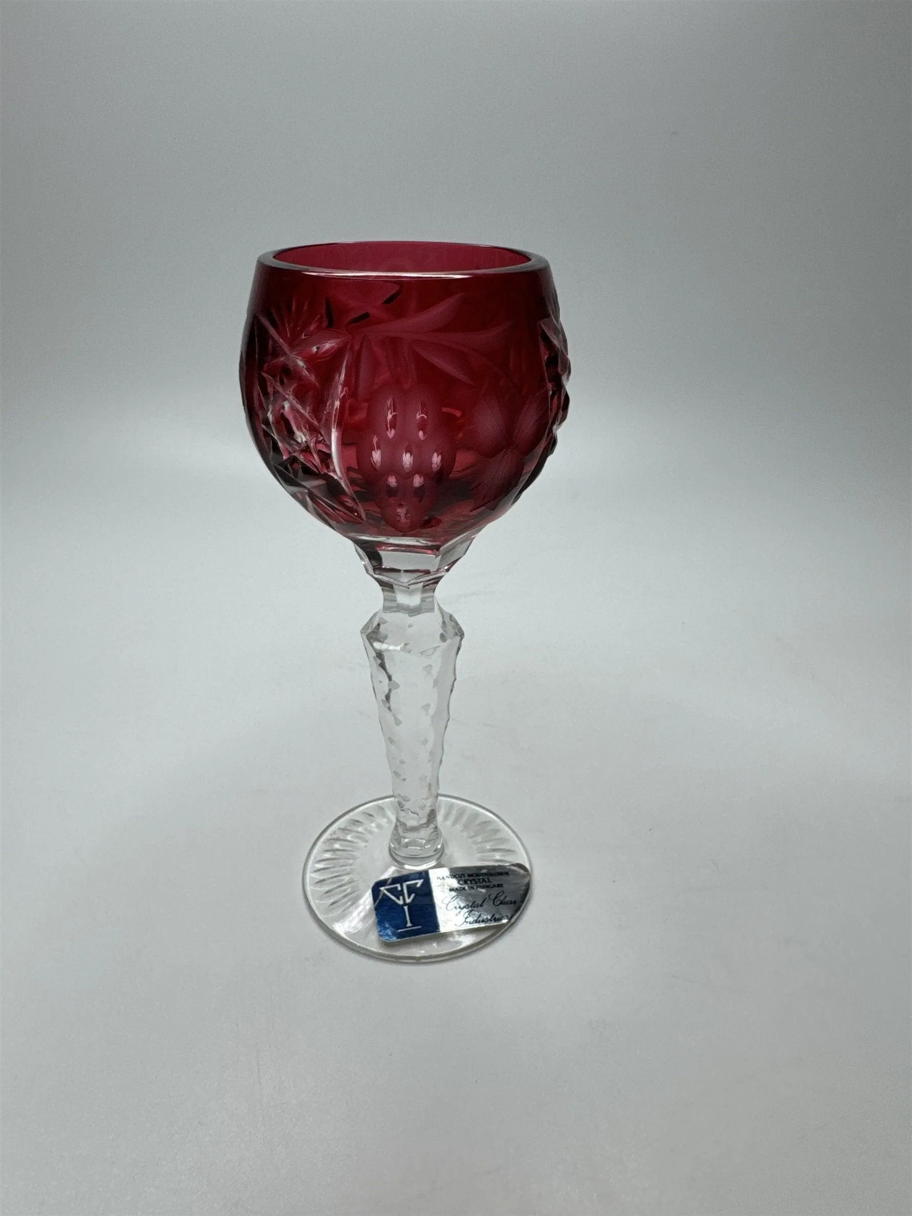 Bohemian Burgundy Red Cut to Clean Crystal Grape & Flowers Crystal Clear Cordial