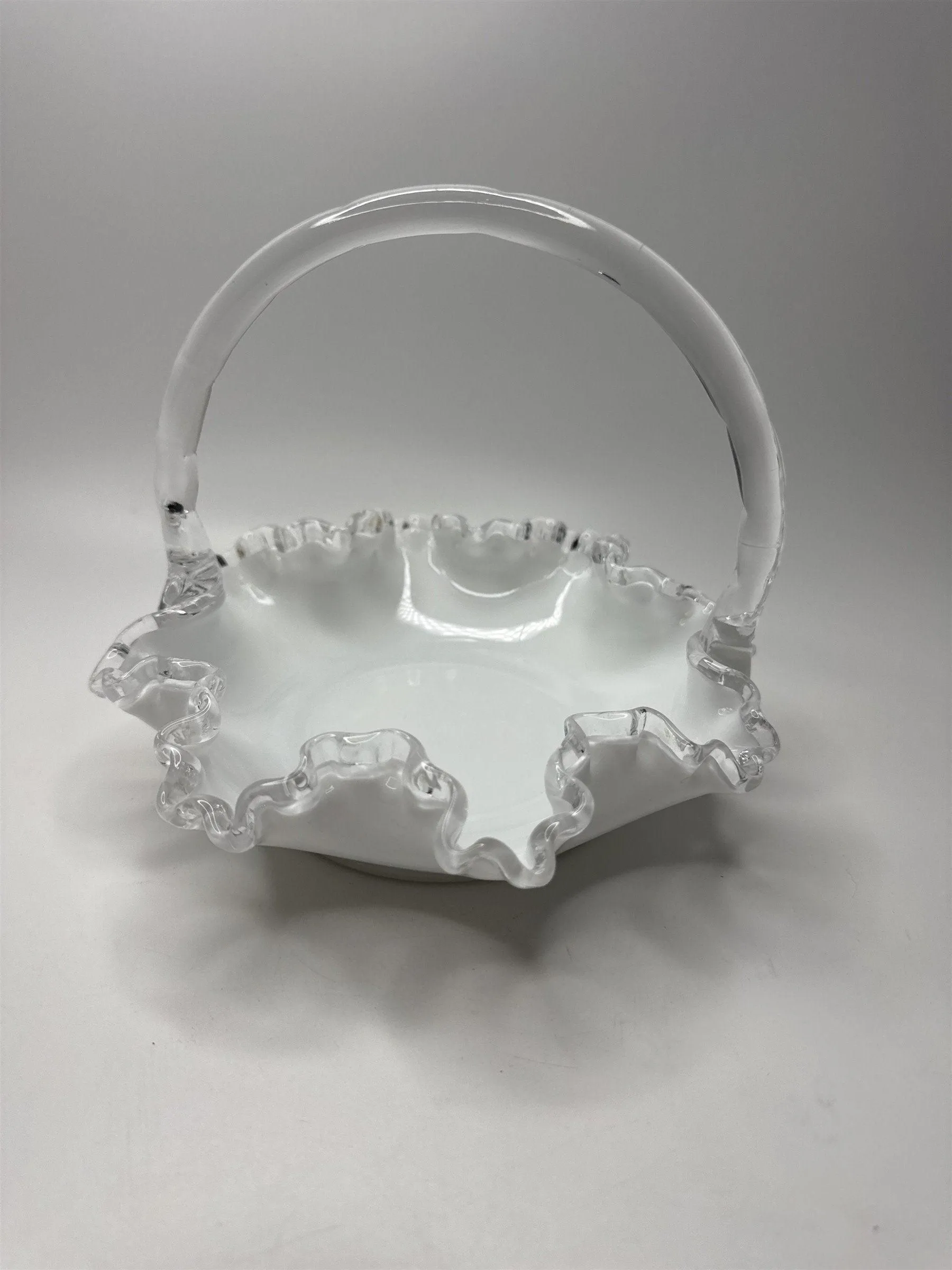 Fenton Silver Crest #36 Ruffle Edged Bridal Basket White Milk Glass 8" Basket