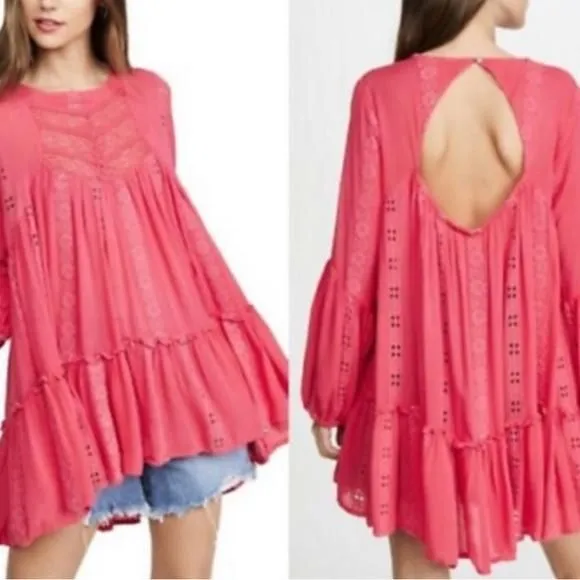 Product image for Free people sweetest dream tunic shirt dress size Medium pink