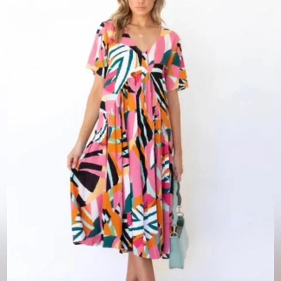Product image for SHEIN boutique style colorful midi dress size small