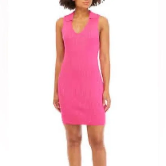 Product image for NWT crown and ivy cabana hot pink collared sleeveless dress ribbed size XL