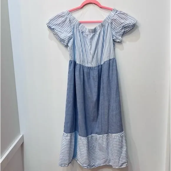 Product image for Andree by Unit Stripped Blue White Off the Shoulder Dress Size Medium midi
