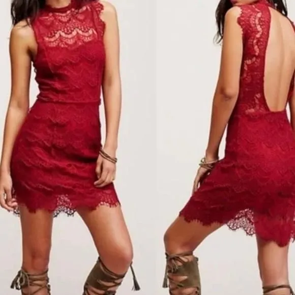 Product image for NWT Red Lace Free People Dress sz small