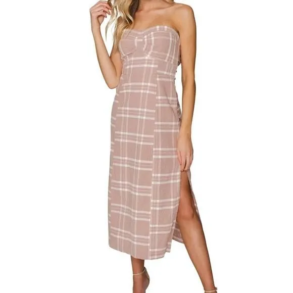 Product image for FREE PEOPLE LIFE LIKE THIS PLAID DRESS blush pink size small boho