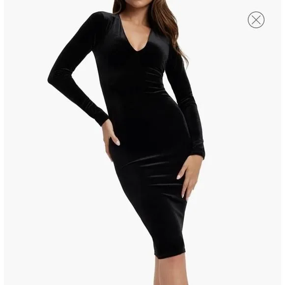 Product image for NWT Good American Plunge Neck Long Sleeve Velvet Midi Dress black size 3 Large
