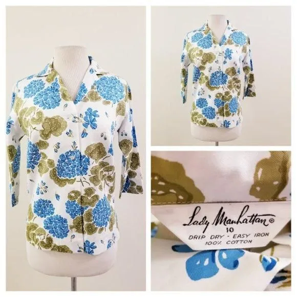 Product image for 50s/60s Vintage Lady Manhattan Floral Blouse - Size 10