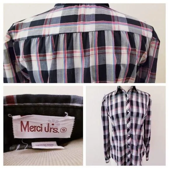 Product image for 80's Vintage Merci Jrs. Plaid Blouse - Size 9/10