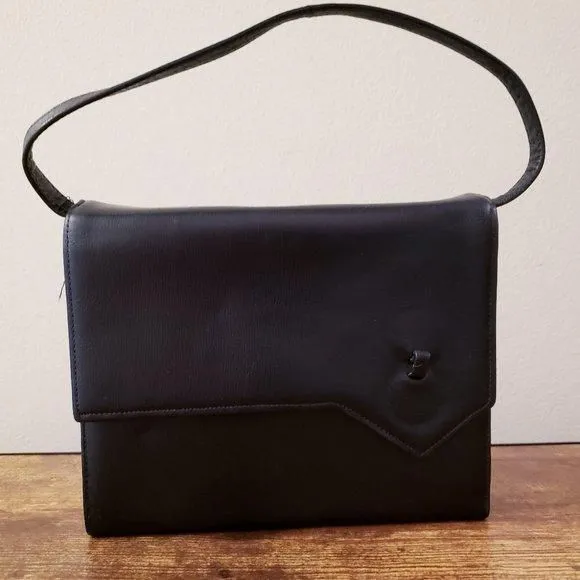 Product image for 50's Vintage Block Black Leather Top Handle Purse