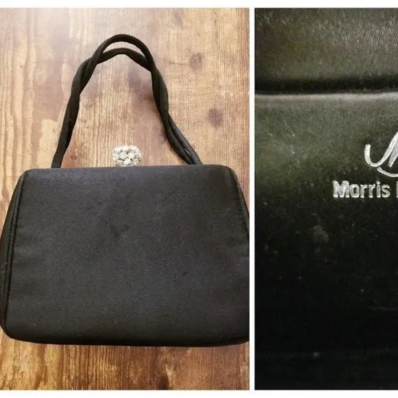 Product image for 50's Vintage Morris Moskowitz Black Satin Handbag - Rhinestone Clasp