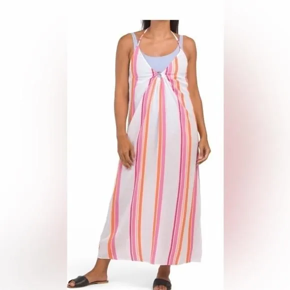 Product image for Trina Turk Stripe Plunge Halter Cover Up Multicolor Size L NWT
