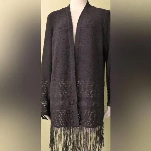 Product image for MICHAEL KORS Crochet Fringe Open Front Cardigan  Black Size L