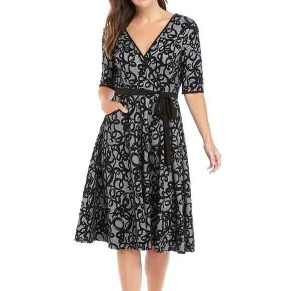 Product image for Gabby Skye Scribble Jacquard Faux Wrap Dress