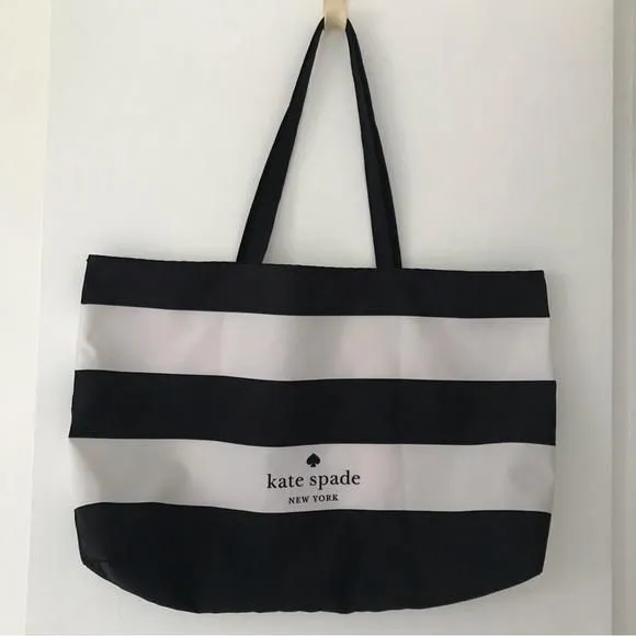 Product image for Kate Spade Black and White Large Stripe Canvas Maxi Tote Bag