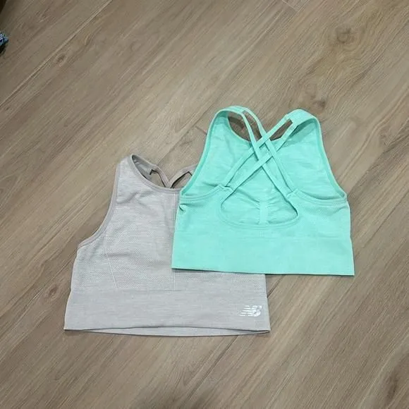 Product image for Like New - New Balance Full Coverage Criss Cross back duo. Mint + Gray - Size M