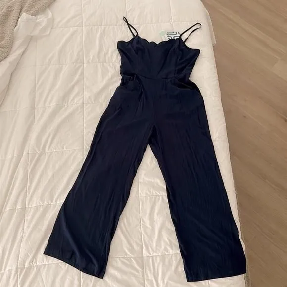 Product image for Market and Spruce Scalloped Jumpsuit - Size XL Navy NWT