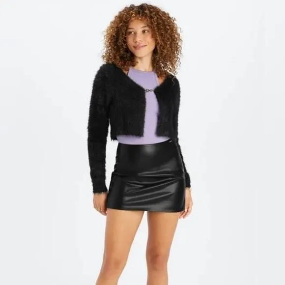 Product image for NWT Fabletics Mini Crop Cardigan - Size Large - Black Faux Fur