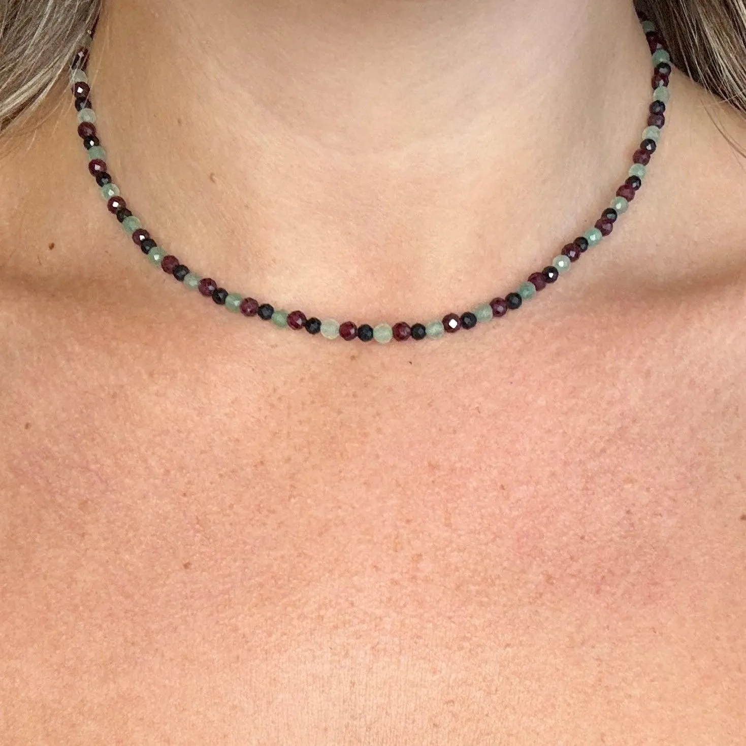 Energy Vampire 3mm Protection Choker - Red Garnet, Green Aventurine & Black Tourmaline