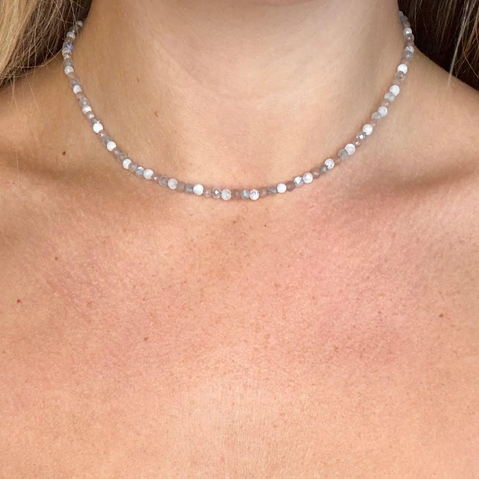 Labradorite, Moonstone & Sunstone 3mm Choker Necklace